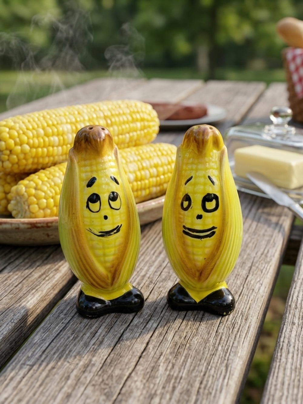 Vintage Anthropomorphic Corn Salt & Pepper Shakers 1960s Kitschy Kitchen Decor